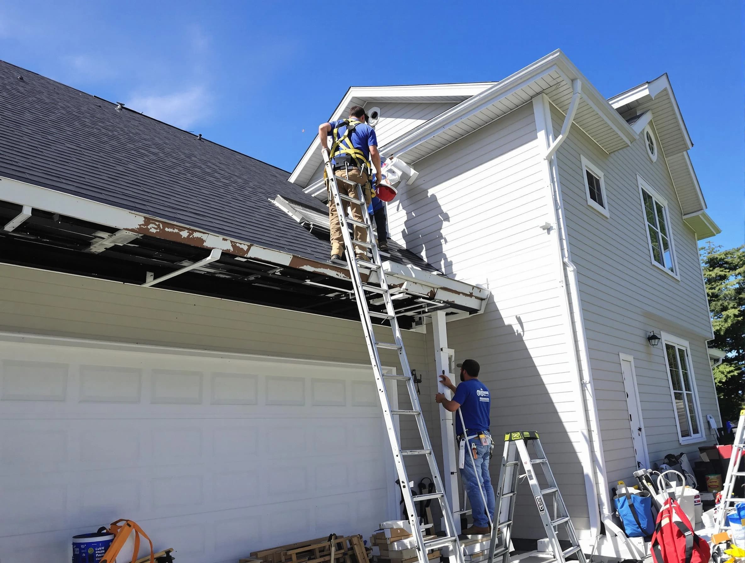Newly replaced gutters by Barberton Roofing Company in Barberton, OH
