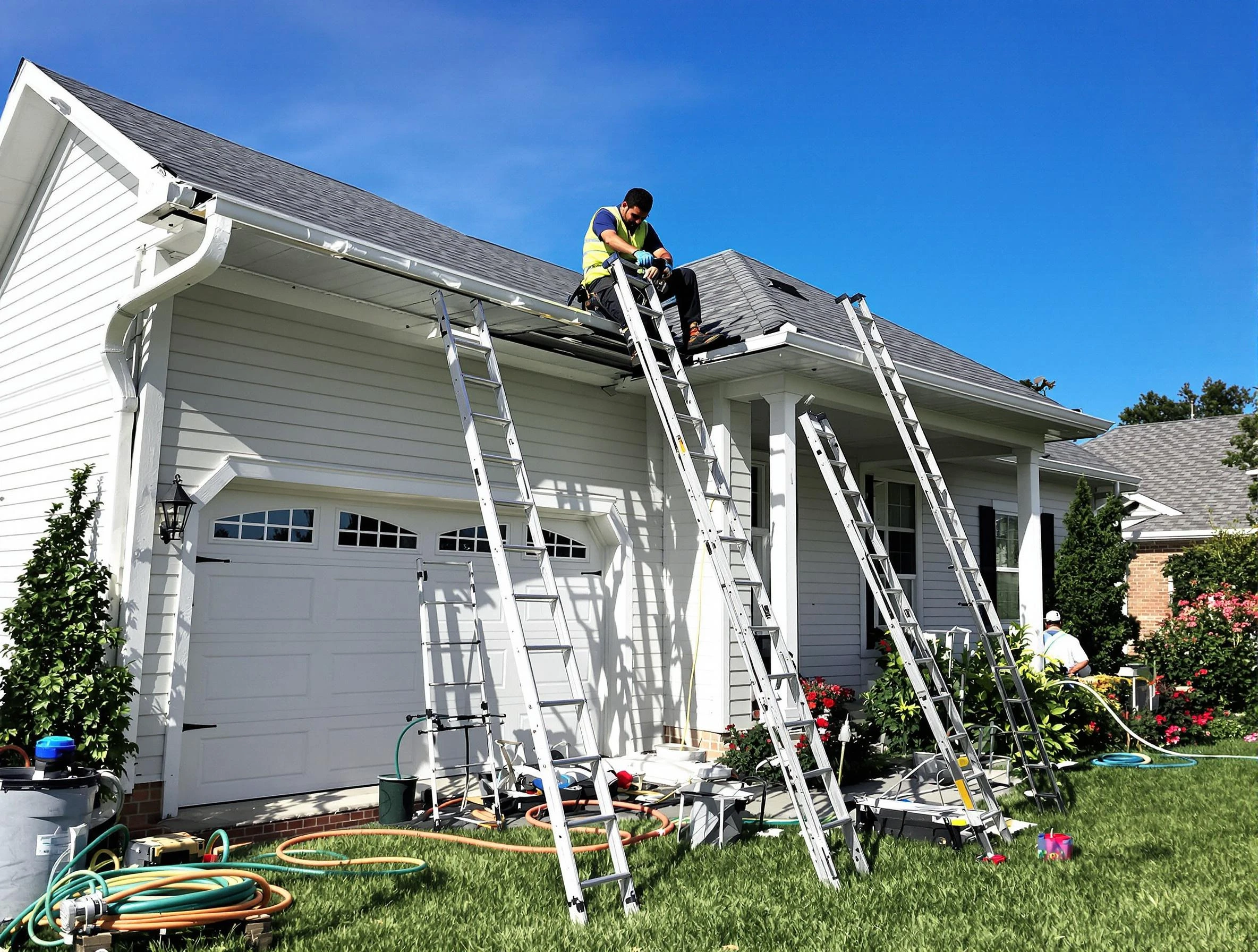 Removal of old gutters by Barberton Roofing Company to install new system in Barberton, OH