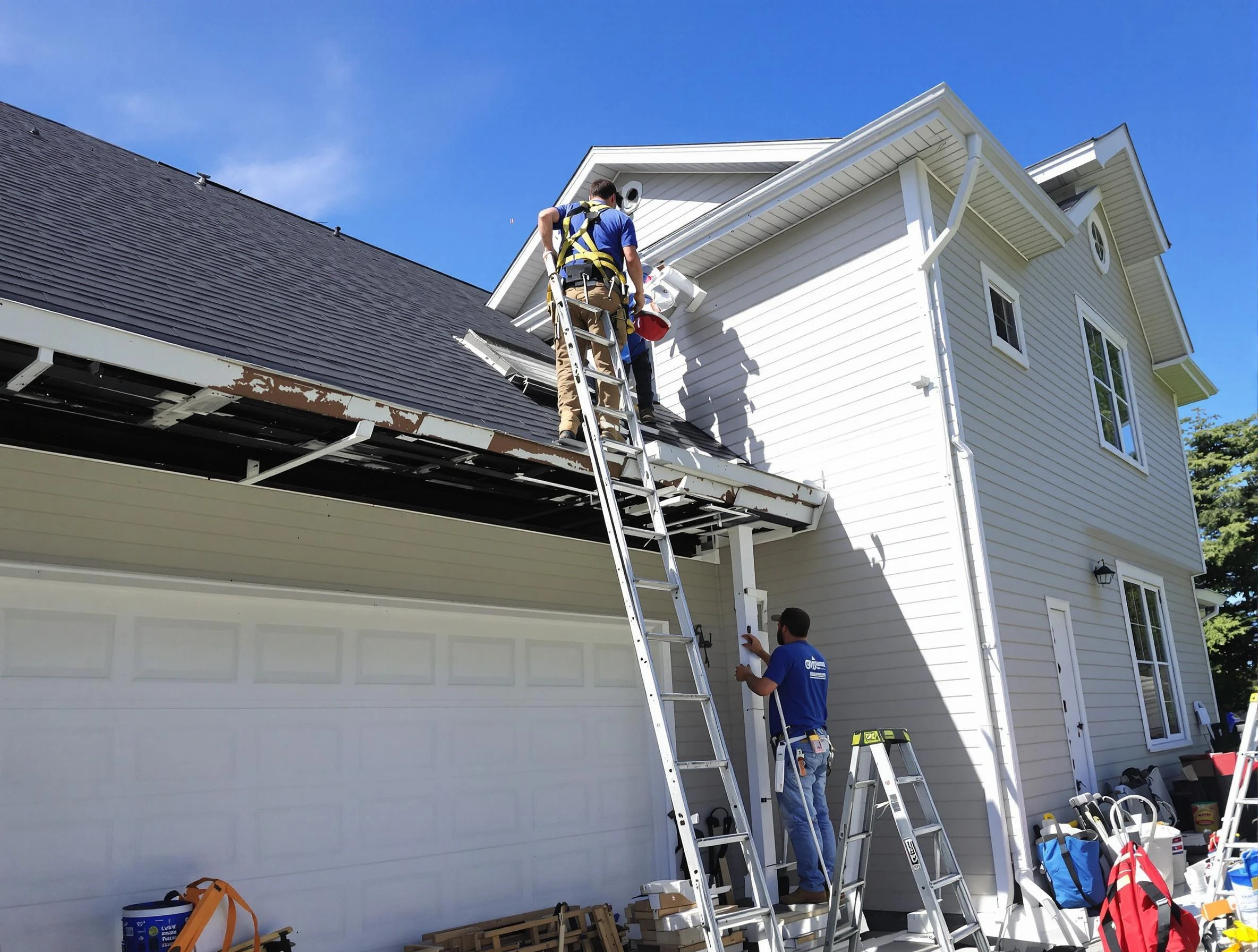 Newly replaced gutters by Barberton Roofing Company in Barberton, OH